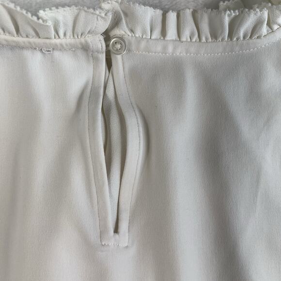 Ann Taylor XL Blouse Ruffle Neck Puff Sleeve Keyhole Back White Career Business - Picture 11 of 12